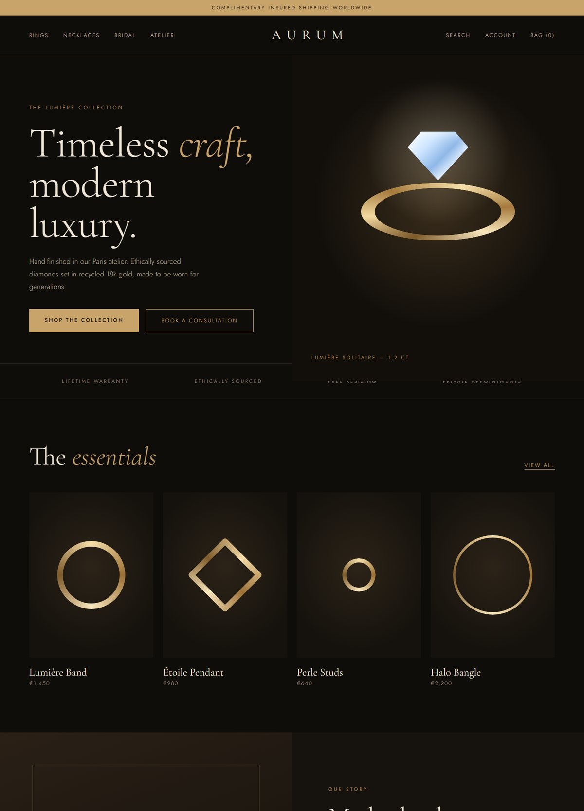 Maison Aurum luxury jewellery Shopify storefront concept
