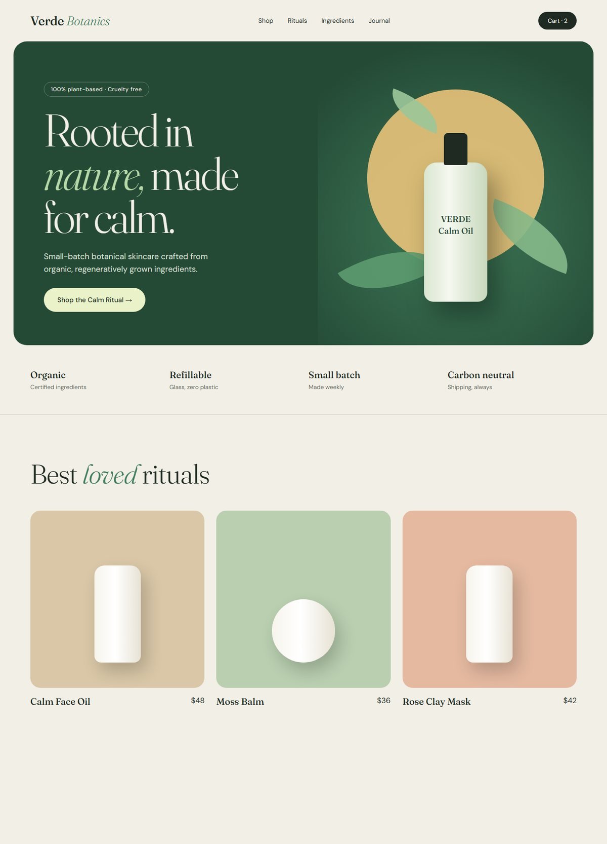 Verde Botanics skincare brand and website concept